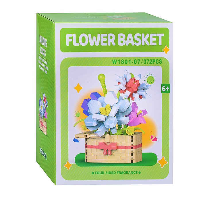 Конструктор W1801-07 "Корзина с цветами" (372 дет.) в коробке