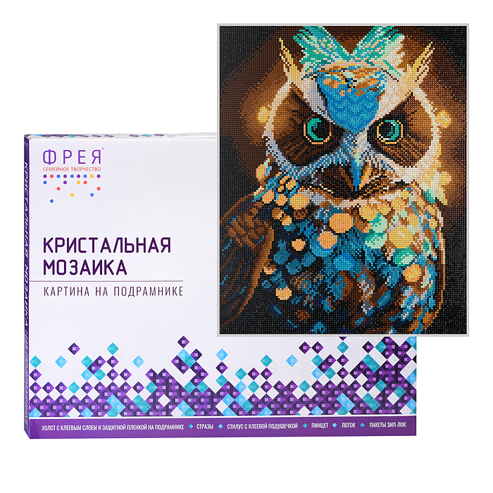 Кристальная (алмазная) мозаика на подрамнике 30х40 "Волшебная сова" 