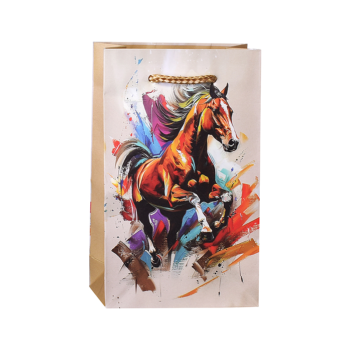 Пакет подарочный "Лошадь" крафт 11х18см