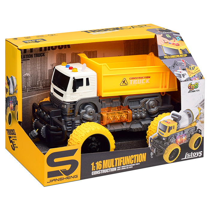 Машина JS101S "Мега самосвал" 1:16 (свет, звук) в коробке (цвет желтый)
