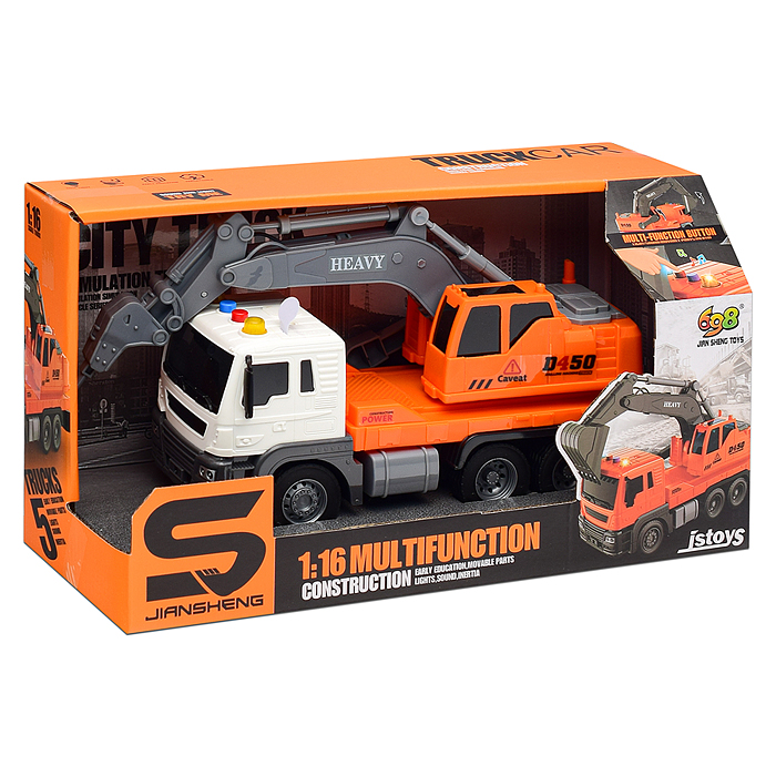 Машина JS104B "СтройМощь" 1:16 (свет, звук) в коробке (цвет оранжевый)