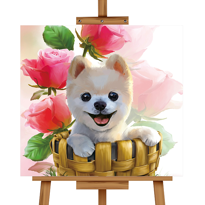 Мозаика алмазная MKA2020-23 "Щенок в корзинке" 20*20см.