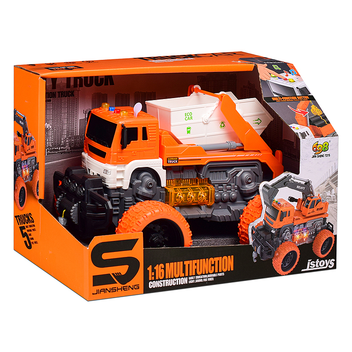 Машина JS107BS "Эко-мусоровоз" 1:16 (свет, звук) в коробке (цвет оранжевый)