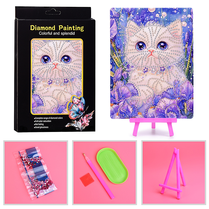 Мозаика алмазная 00-7622 "Белый котик" 15*20см Мозаика алмазная 00-7622 "Белый котик" 15*20см