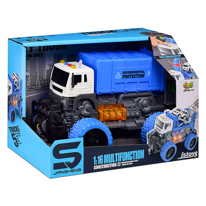 Машина JS108AS "Эко-транс" 1:16 (свет, звук) в коробке (цвет синий)