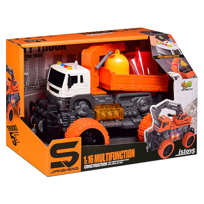 Машина JS115AS "Мусорный гигант" 1:16 (свет, звук) в коробке (цвет оранжевый)