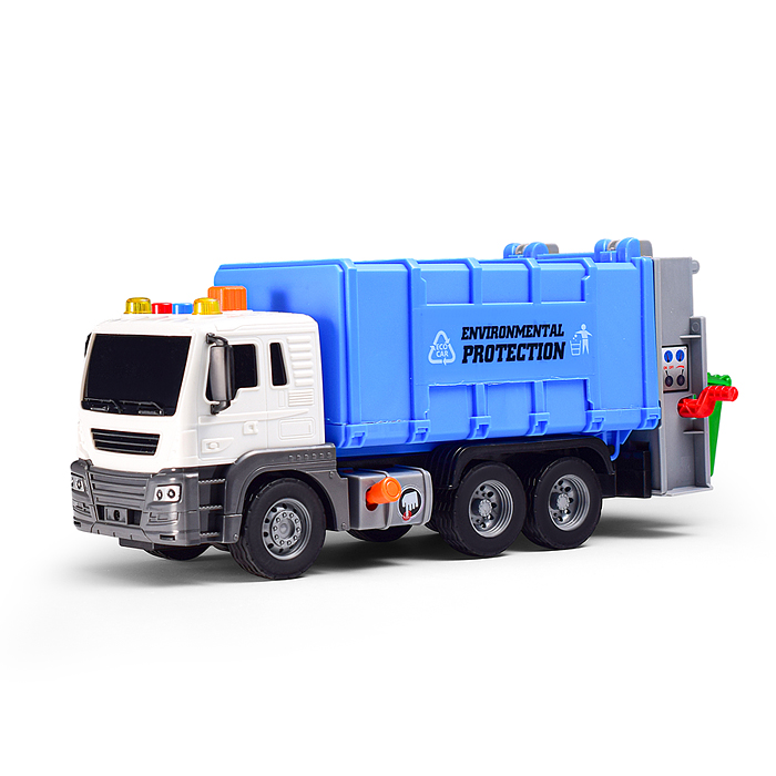 Машина JS108A "Эко-мусоровоз" 1:16 (свет, звук) в коробке (цвет синий)