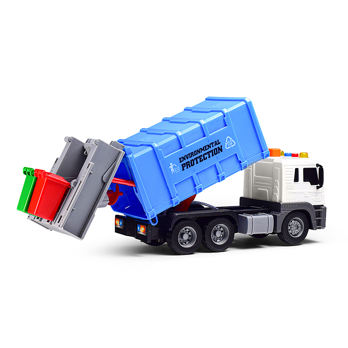 Машина JS108A "Эко-мусоровоз" 1:16 (свет, звук) в коробке (цвет синий)