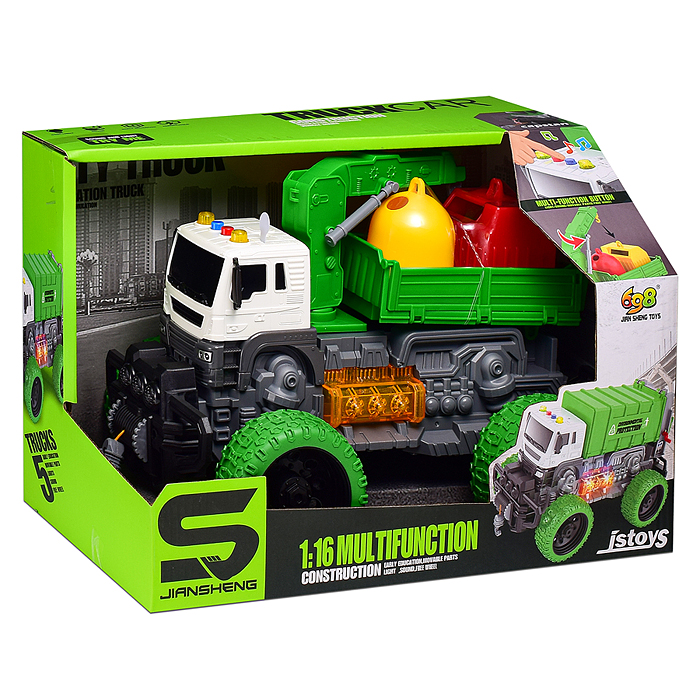 Машина JS115S "Мусорный гигант" 1:16 (свет, звук) в коробке (цвет зеленый)