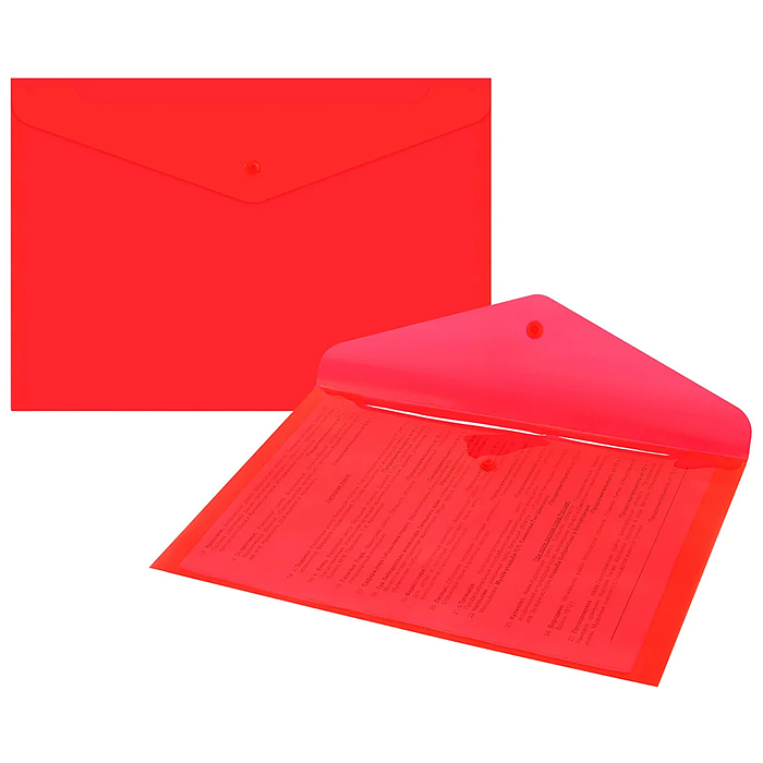 Папка-конверт с кнопкой прозрачная А4 до 100 л, красная, 0,15 мм "Universal"