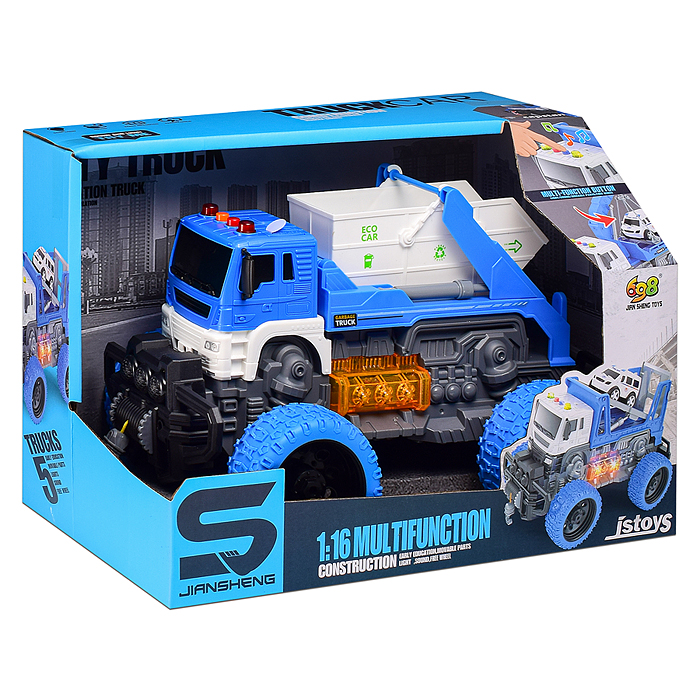 Машина JS107AS "Эко-мусоровоз" 1:16 (свет, звук) в коробке (цвет синий)