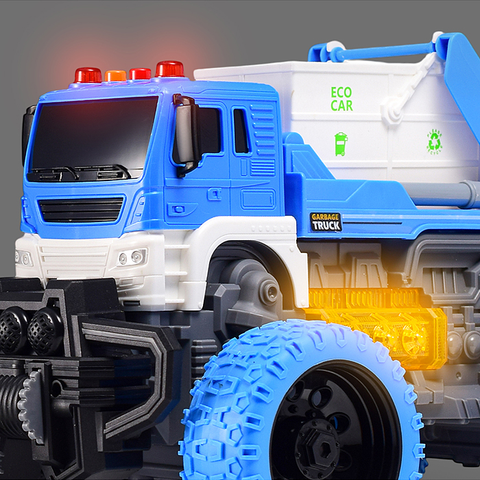 Машина JS107AS "Эко-мусоровоз" 1:16 (свет, звук) в коробке (цвет синий)