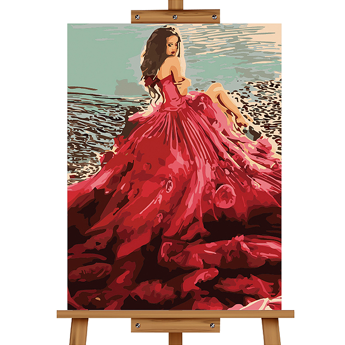 Набор для рисования MKR4030-81 "Картина по номерам 30х40 см. Девушка в красном платье"