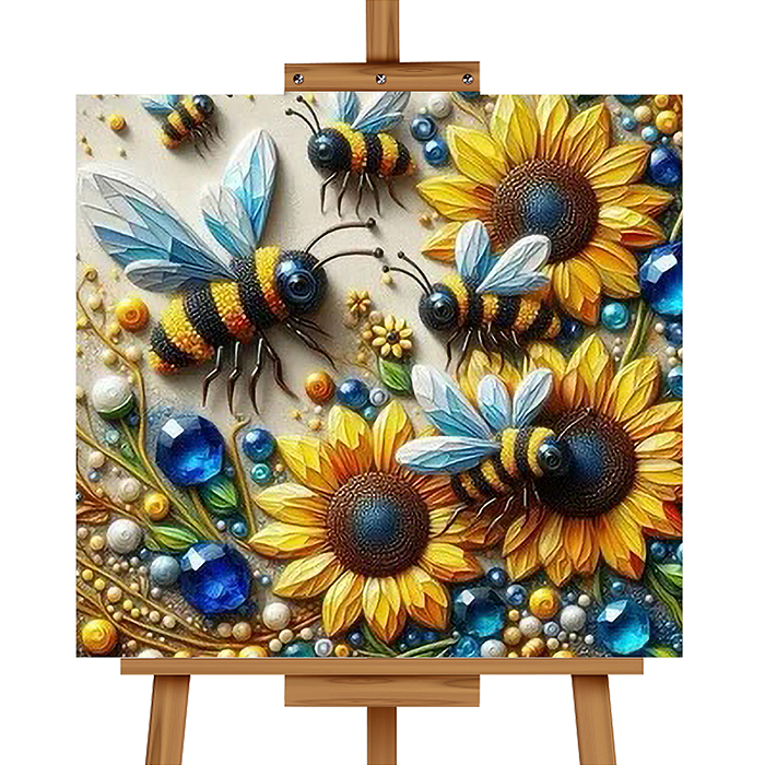 Мозаика алмазная MKA2020-4 "Пчелы в подсолнухах" 20*20см.