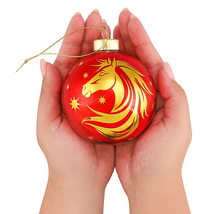 Фото к товару Новогоднее украшение. Елочный стеклянный шар "Праздничная лошадь", 8 см, Новогоднее украшение. Елочный стеклянный шар "Праздничная лошадь", 8 см,