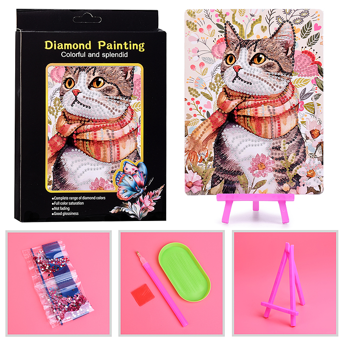 Мозаика алмазная 00-7618 "Котик в шарфе" 15*20см