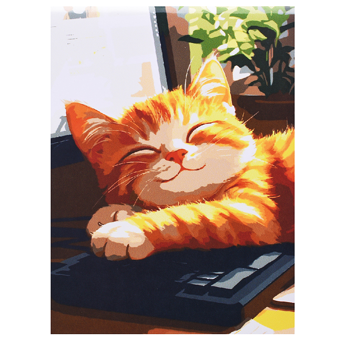 Холст с красками 30x40 по номерам "Спящий милый котик" в коробке (30цв.)  