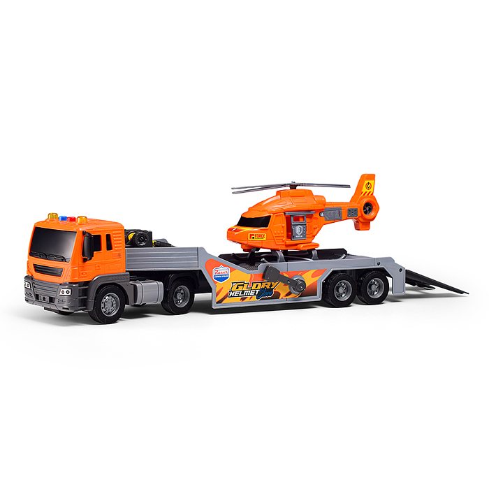 Машина JS202D-2 "Тягачь" с вертолетом, 1:16 (свет, звук) в коробке