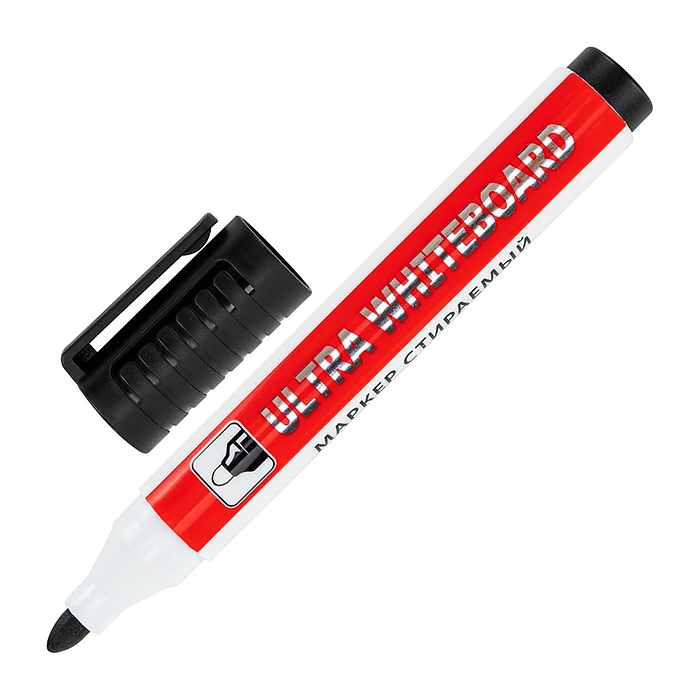 Маркер стираемый для белой доски черный "Ultra whiteboad marker" 3 мм, с клипом