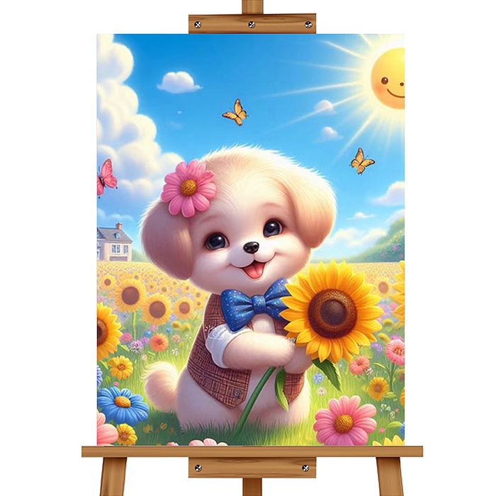 Мозаика алмазная MKA3020-89 "Щенок в цветах" 20*30см.