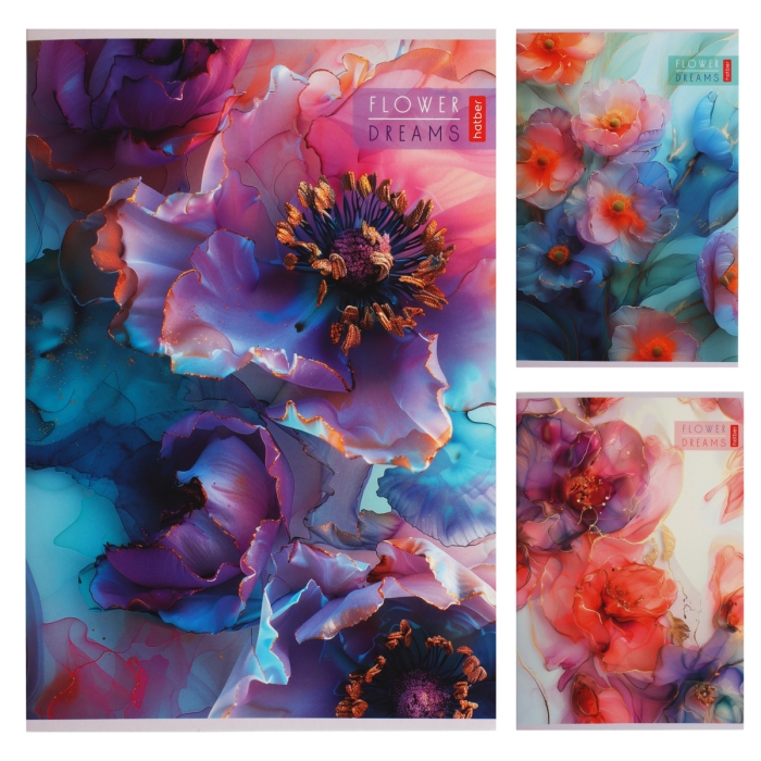 Тетрадь 80л. А4 клетка "Цветочные сны" на скобе ламинация Soft-touch 3 диз. в блоке 