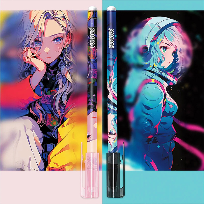 Ручка стираемая гелевая с принтом "Funster" "Anime", синяя, игольчатый наконечник