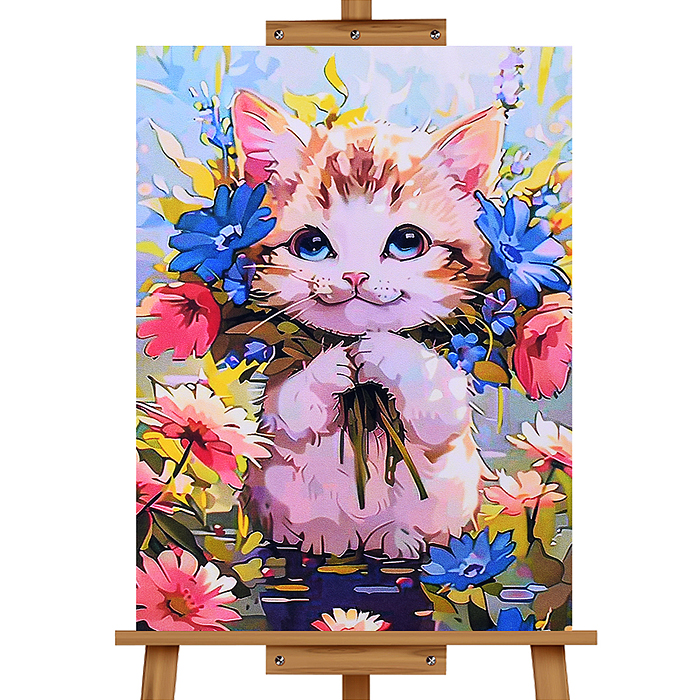 Мозаика алмазная MKA4030-67 "Котик в цветах" 30*40см.