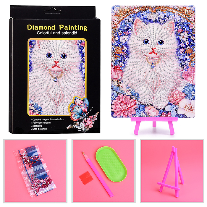 Мозаика алмазная 00-7623 "Белый котёночек" 15*20см