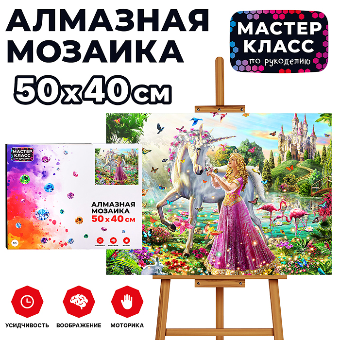 Мозаика алмазная MKA5040-63 "Принцесса и единорог" 40*50см.