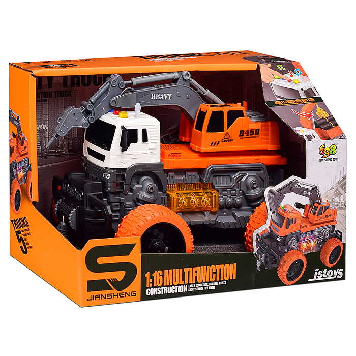 Машина JS104BS "МегаБур" 1:16 (свет, звук) в коробке (цвет оранжевый)