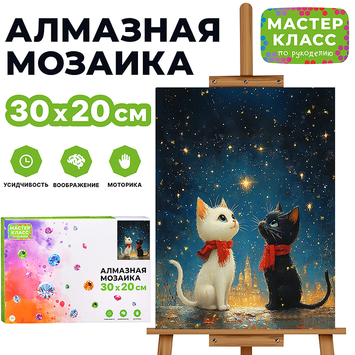 Мозаика алмазная MKA3020-6 "Два кота под звездным небом" 20*30см.