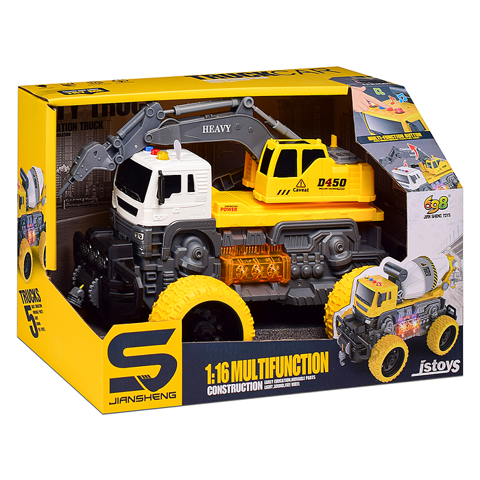 Машина JS104S "МегаБур" 1:16 (свет, звук) в коробке (цвет желтый)