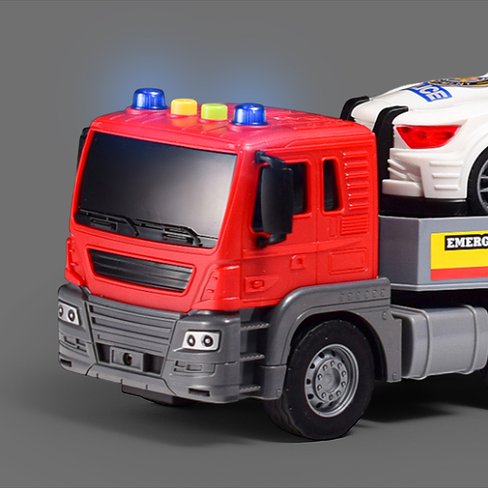 Машина JS203A "Пожарный тягач" 1:16 (свет, звук) в коробке