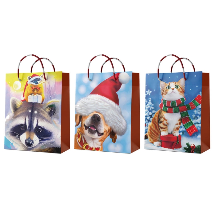 Пакет подарочный "Новогодние зверушки" ламинированный бумажный 25х25см