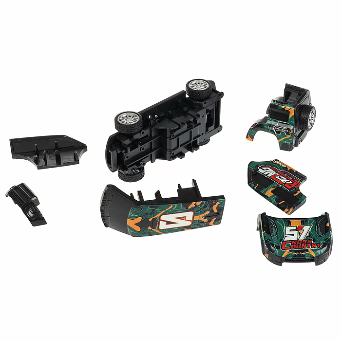 Машинка пластмассовая инерционная "Авария на трассе" Джип хаки  (pull back) CRD 25x18,2x5,2см