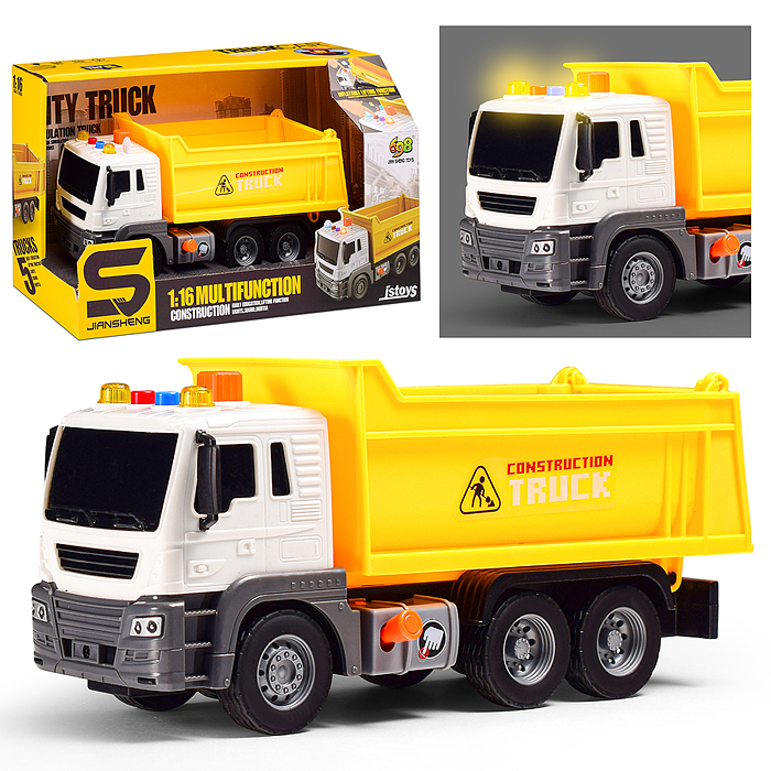 Машина JS101 "Самосвал" 1:16 (свет, звук) в коробке (цвет желтый)