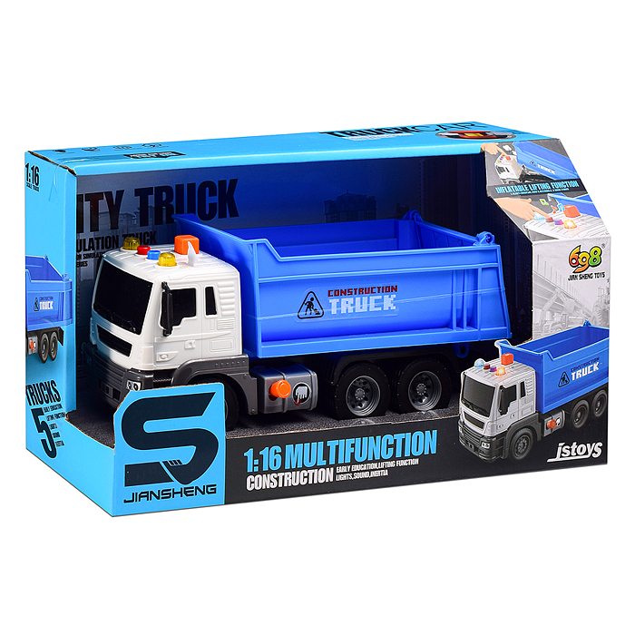 Машина JS101A "Самосвал" 1:16 (свет, звук) в коробке (цвет синий)