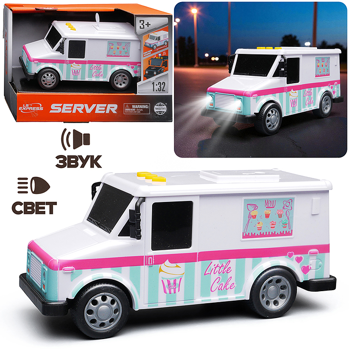 Машина WY1135B "Трейлер с мороженным" 1:32 (свет, звук) в коробке