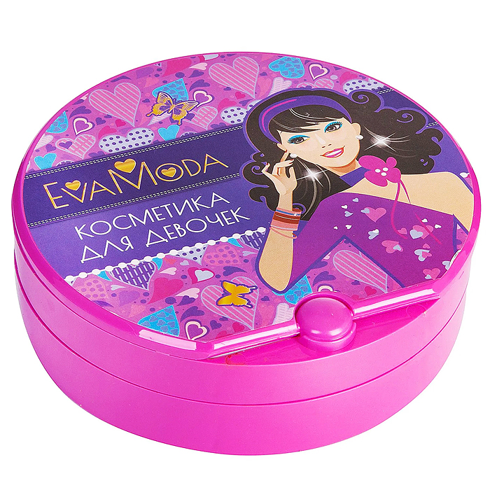 Набор детской декор. косметики Eva Moda, BOX 26,8х25х4,8см, косметичка-диск 2-уровневая 