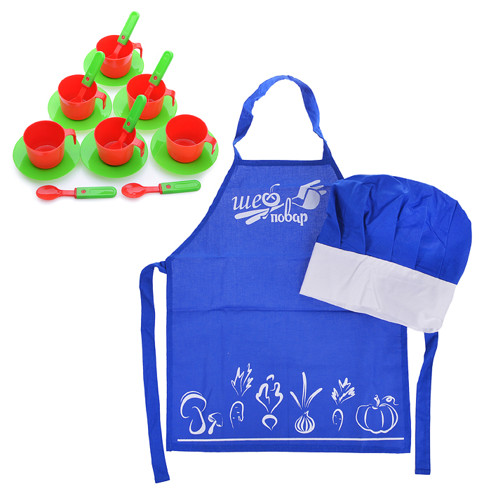 Набор Шеф-повар (20 предметов) (фартук, колпак,посуда) (цвета в ассортименте)