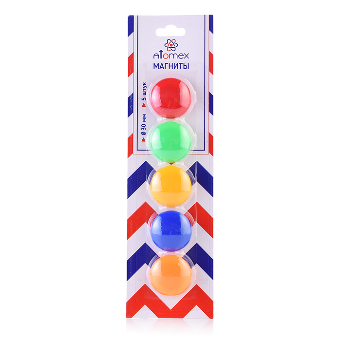 Магнит для доски офисной "Attomex" Ø 30 мм, 5 шт, цвета ассорти.