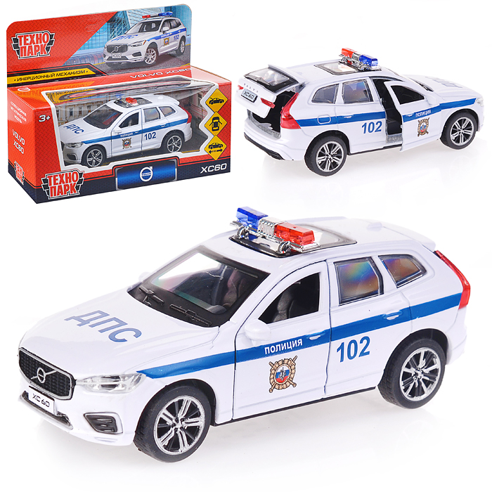 Машина металл. Volvo XC60 r-desing Полиция, 12см,(откр.двери,белый) инерц., в коробке