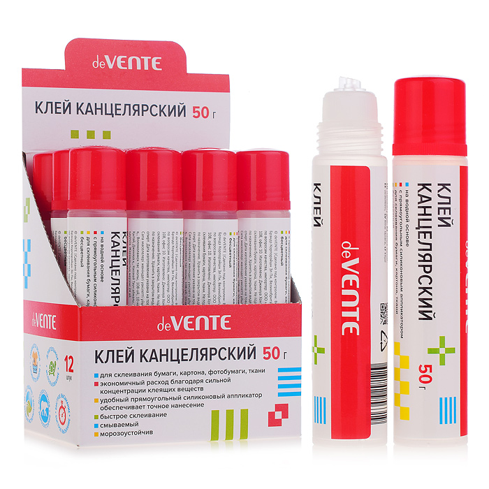 Клей канцелярский, на водной основе 50 г, в пластиковой бутылочке-карандаше с силиконовым 