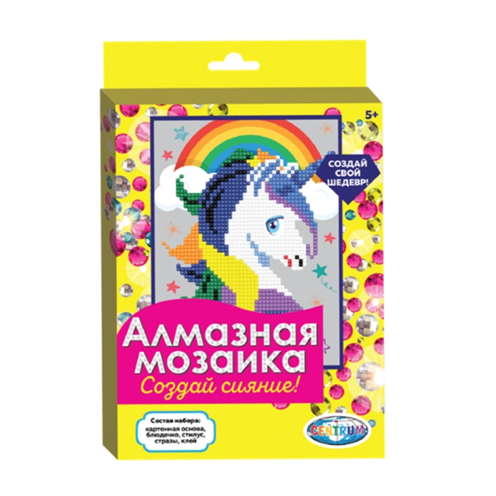 Алмазная мозаика "Единорог" 20х15см, частичное заполнение