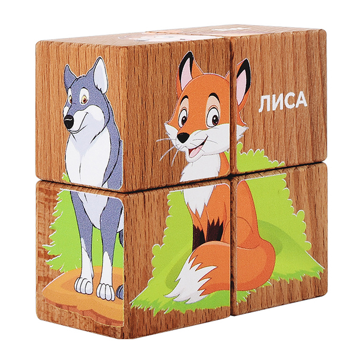 Набор кубиков обучающий "Лесные жители" (4кубика, 3 двусторонние карточки, развивающее методическое 
