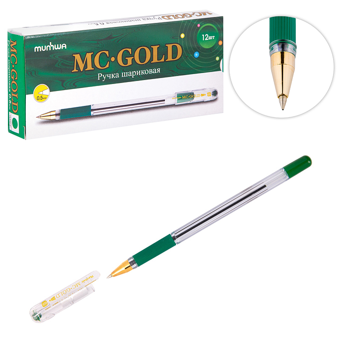 Ручка шариковая "MC Gold" зеленая, 0,5мм, грип,