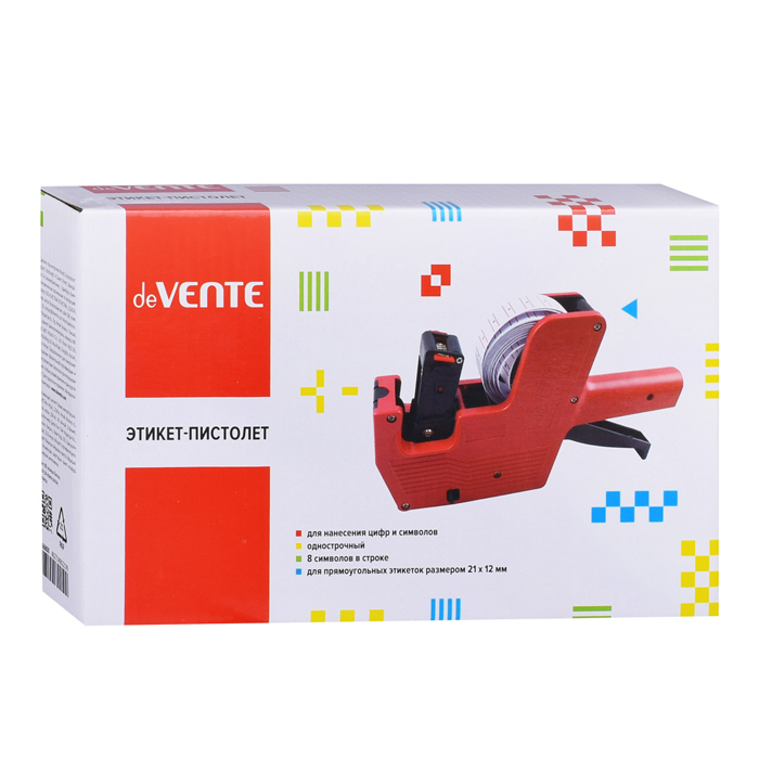 Этикет-пистолет 1-строчный, 8 символов, для прямоугольных этикеток 21x12 мм, красный цвет 
