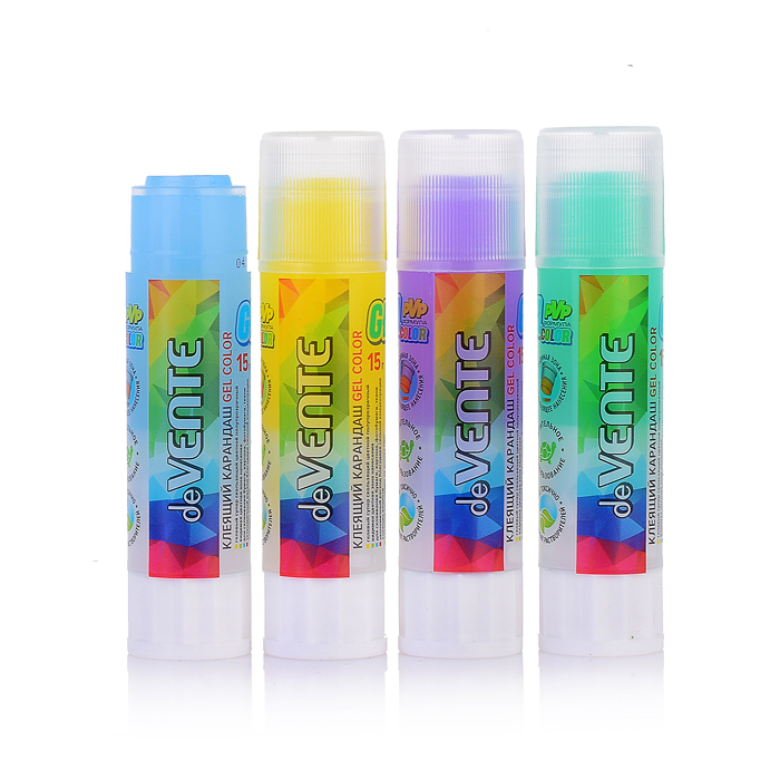 Клеящий карандаш PVP основа "Color Gel" 15 г гелевый цветной полупрозрачный, 4 цвета ассорт