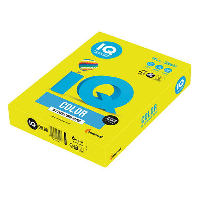 Бумага IQ (АйКью) color А4, 80 г/м, 500 л., неон желтая NEOGB