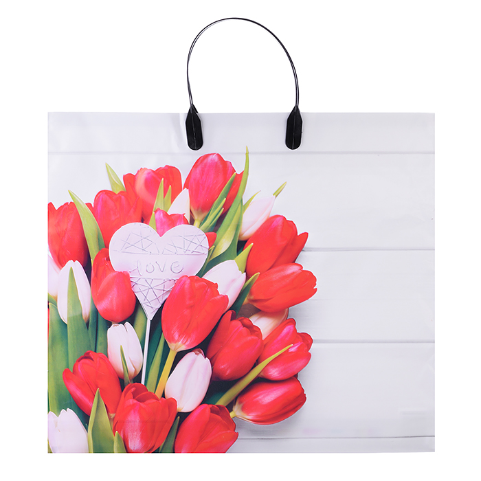 Пакет ПЭ с пластмассовыми ручками 38х34+3 (пл.90) (С любовью) 